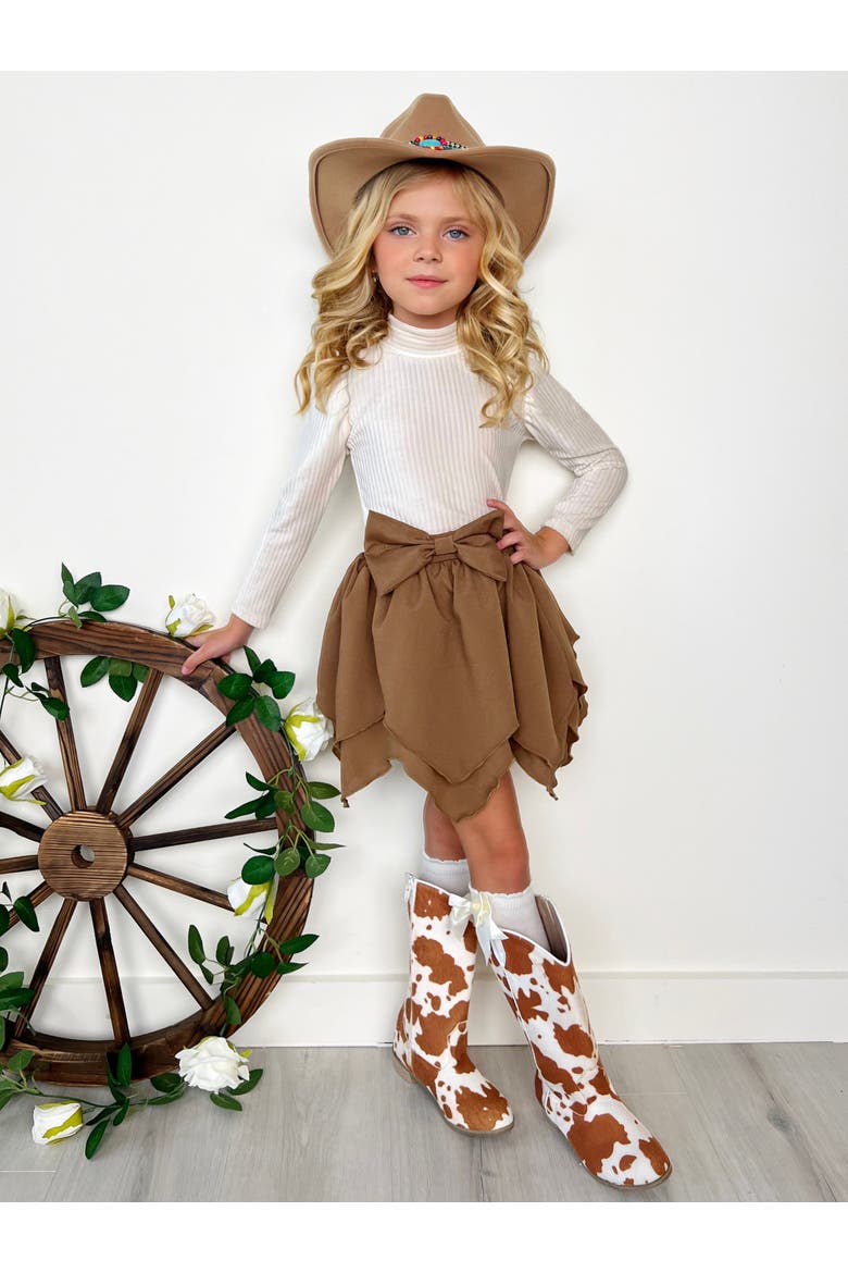 Ribbed Long Sleeve Top and Hankerchief Skirt Set, Alternate, color, Brown