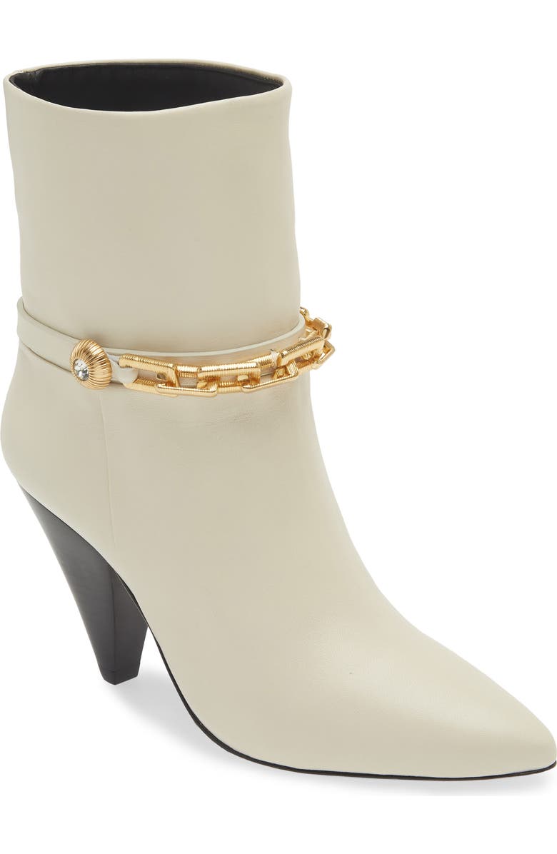 Avec Les Filles Spencer Golden Chain Pointed Toe Leather Bootie, Main, color, Ivory