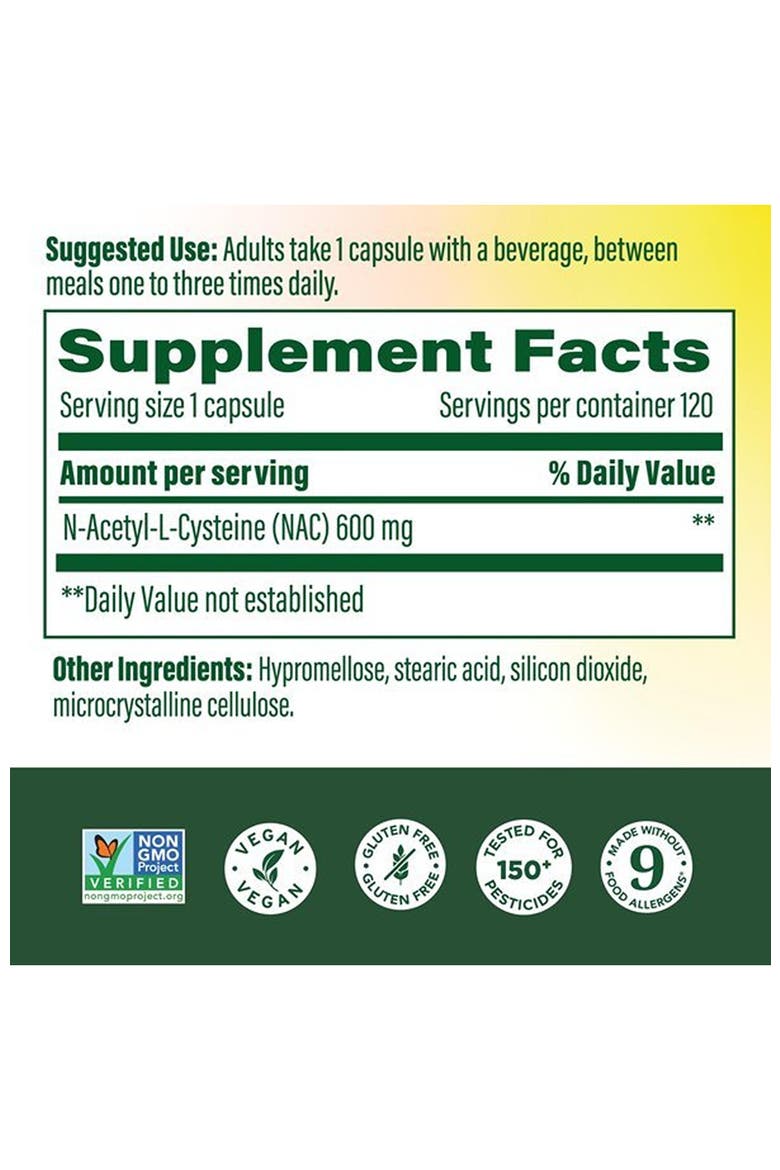 Nac Supplement, N-Acetyl Cysteine, Promotes Production of Glutathione, Vegan, Non Gmo, 120 Capsules, Alternate, color, None