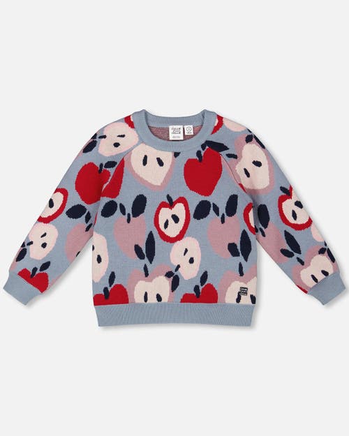 Deux Par Deux Knit Sweater With Apple Heart Jacquard In Gray