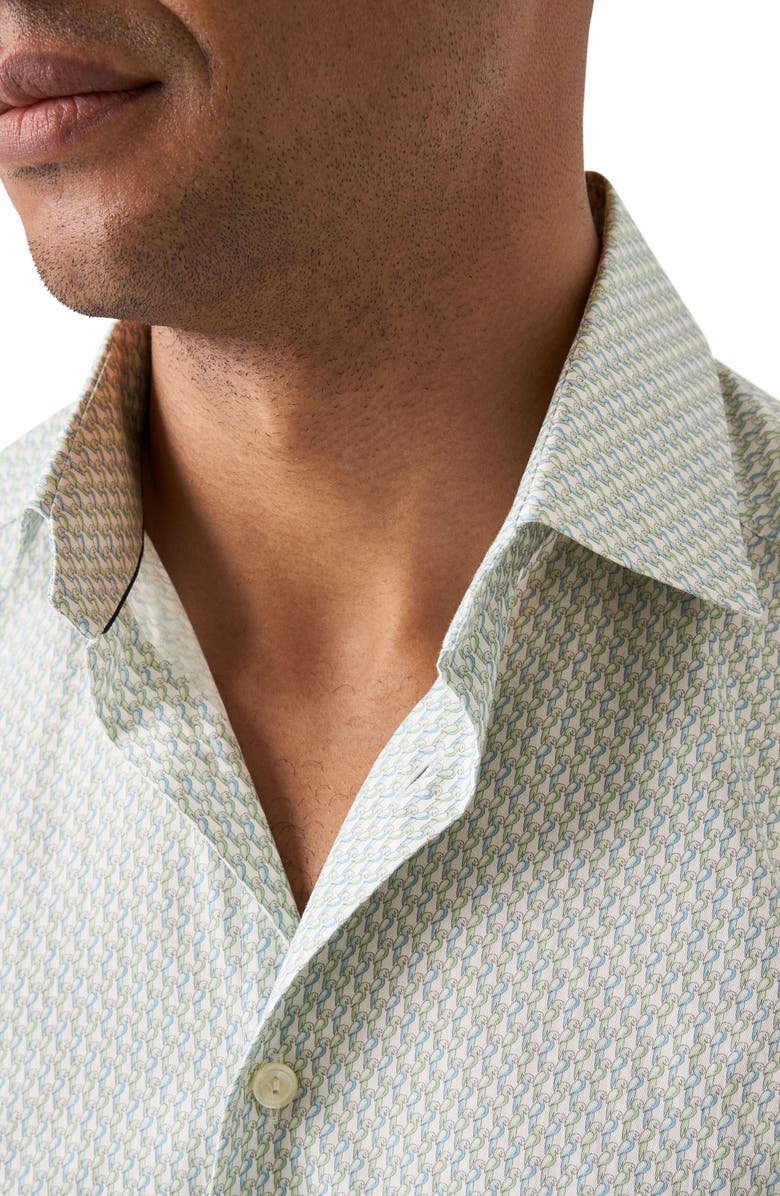 Eton Slim Fit Parrot Print Cotton Dress Shirt, Alternate, color, Green
