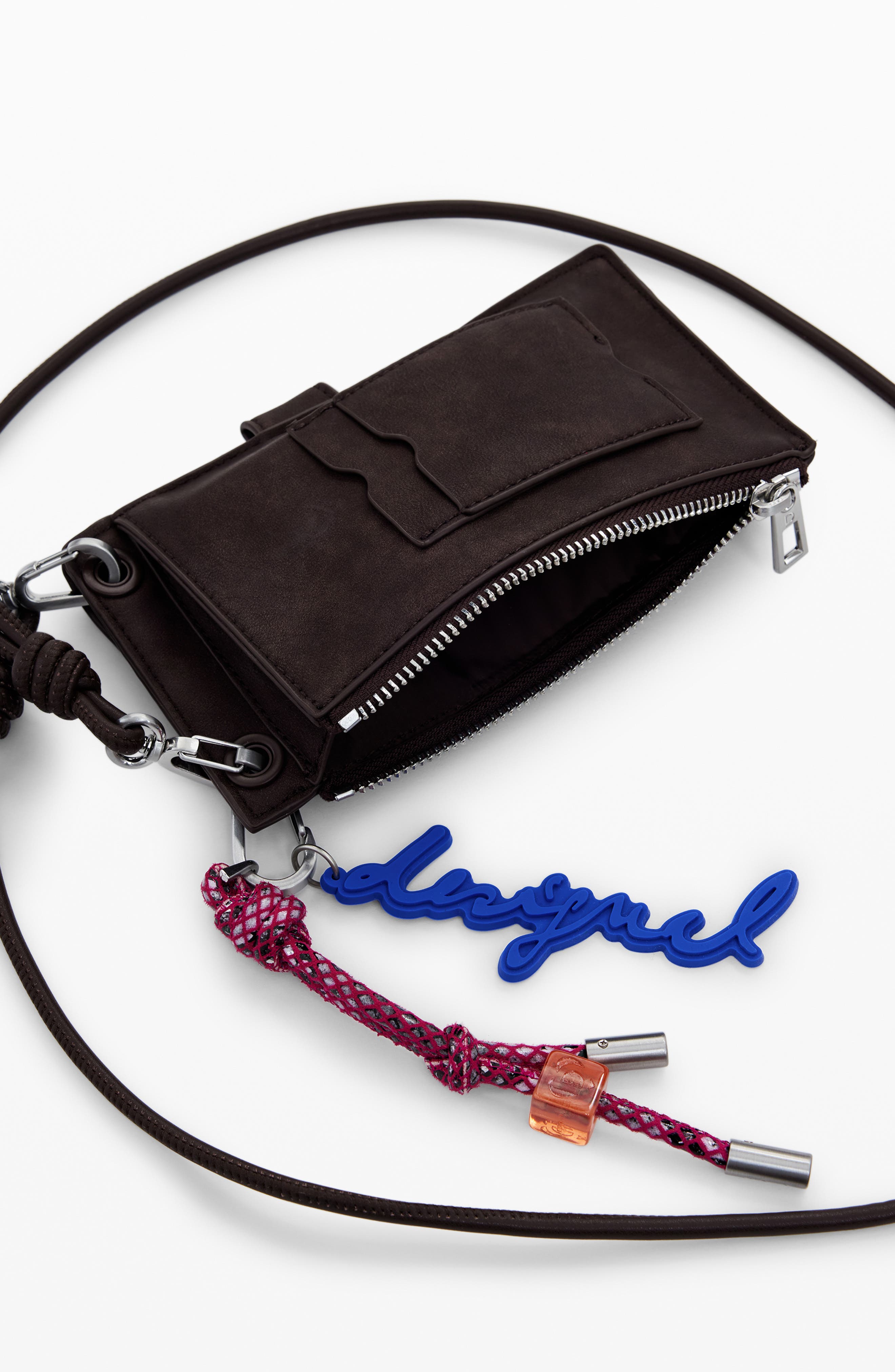 Desigual Faux Leather Crossbody Wallet, Alternate, color, Dark Brown