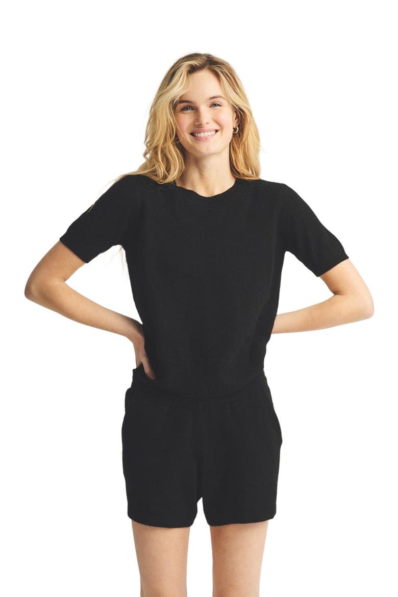 Lightweight Cashmere Short Sleeve Sweater, Main, color, Black