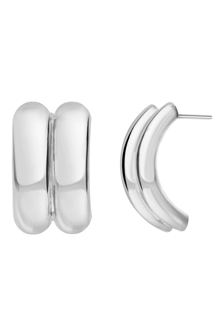 14K Gold Double Line Stud Earrings, Main, color, 14K WHITE GOLD
