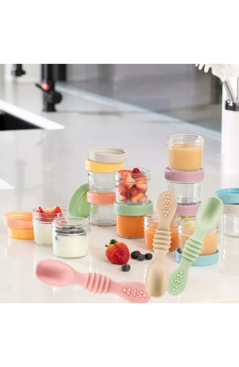 Sperric Glass Baby Food Storage Jars and Silicone Baby Spoons Set, Alternate, color, Multicolor