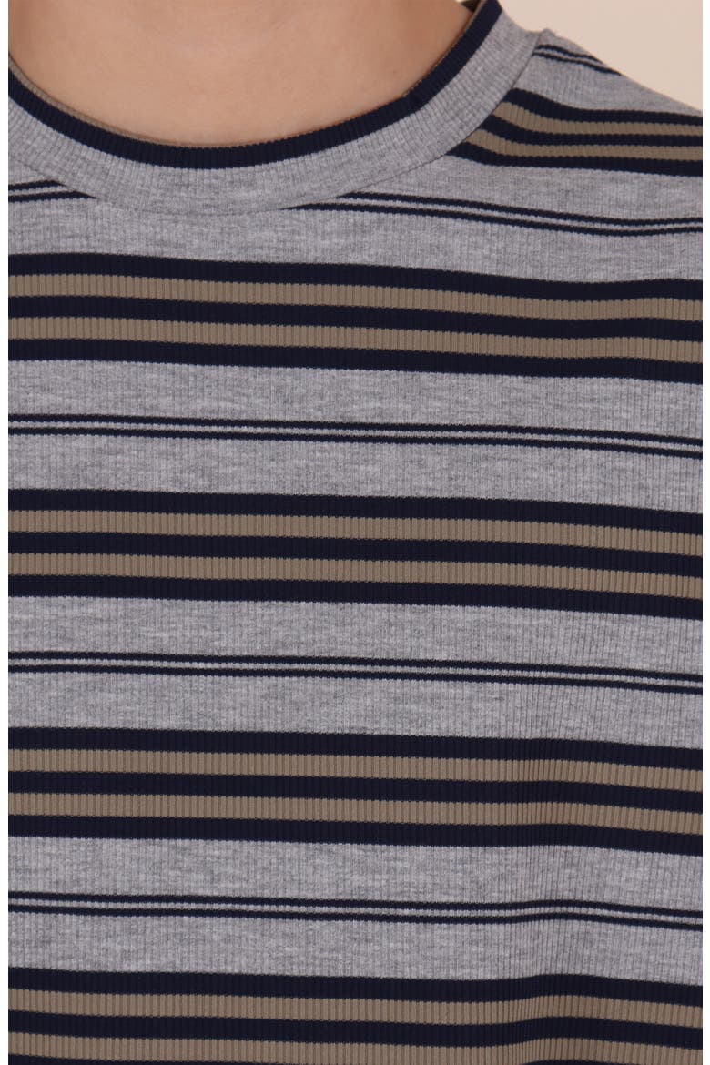 Kids' Stripe Rib Stretch Cotton T-Shirt, Alternate, color, GREY MULTI