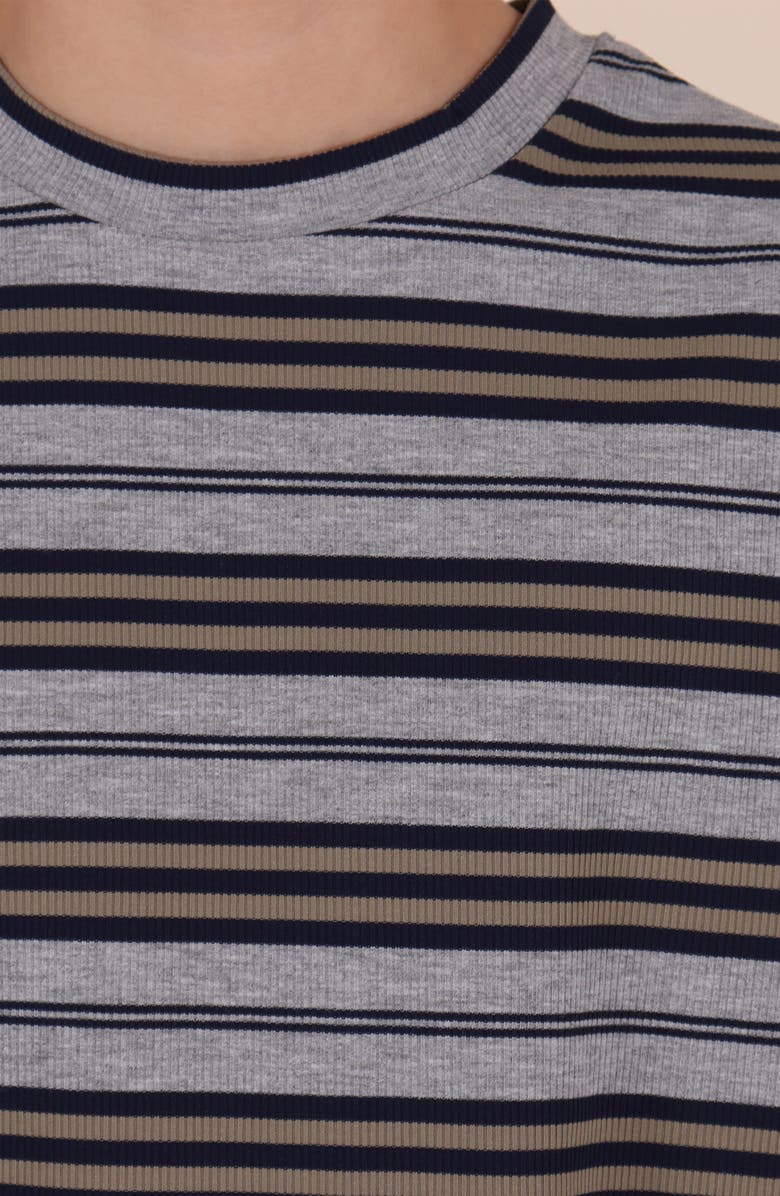 TINY TRIBE Kids' Stripe Rib Stretch Cotton T-Shirt, Alternate, color, Grey Multi