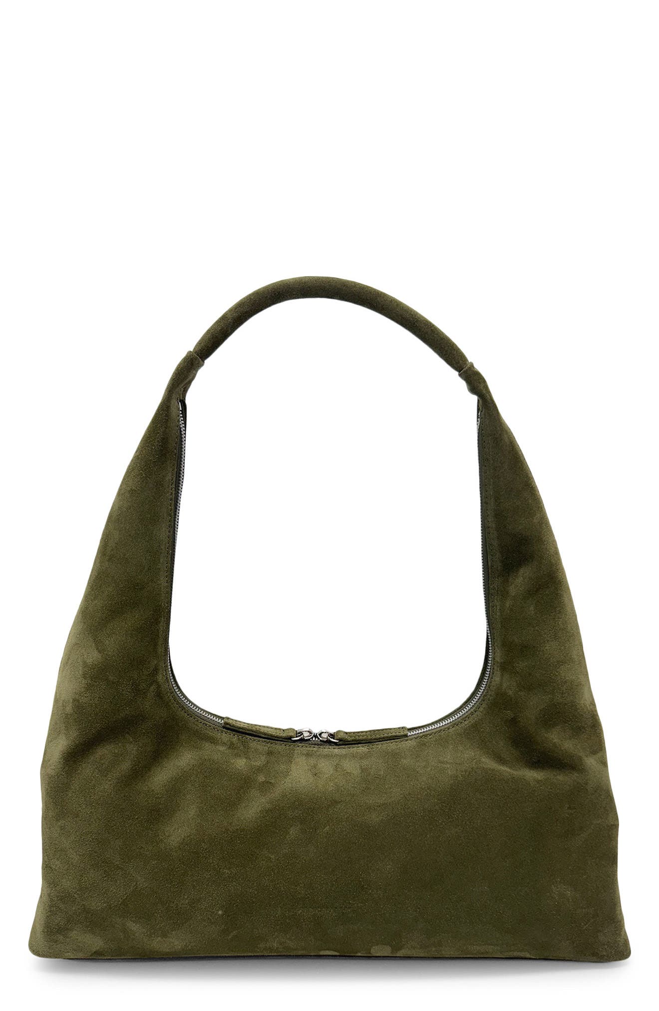 Large Hobo Leather Shoulder Bag, Main, color, DARK OLIVE SUEDE