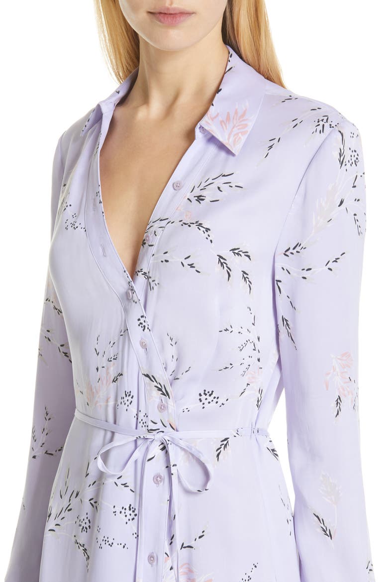 Fabienne Asymmetrical Button Front Silk Blend Midi Dress, Alternate, color, LAVENDER MULTI
