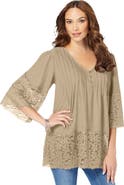 Roaman's Lace-Hem Pintuck Tunic