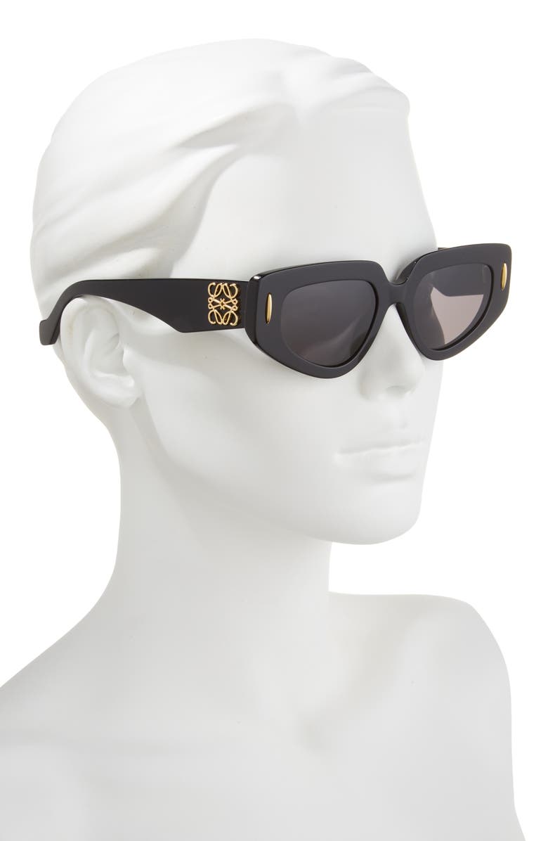Loewe Anagram 51mm Geometric Sunglasses, Alternate, color, Shiny Black / Smoke