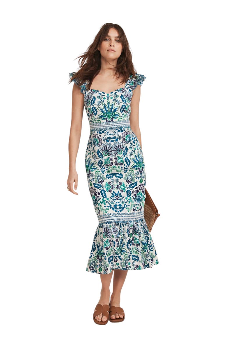 MINT VELVET Floral Printed Midi Dress, Main, color, Green