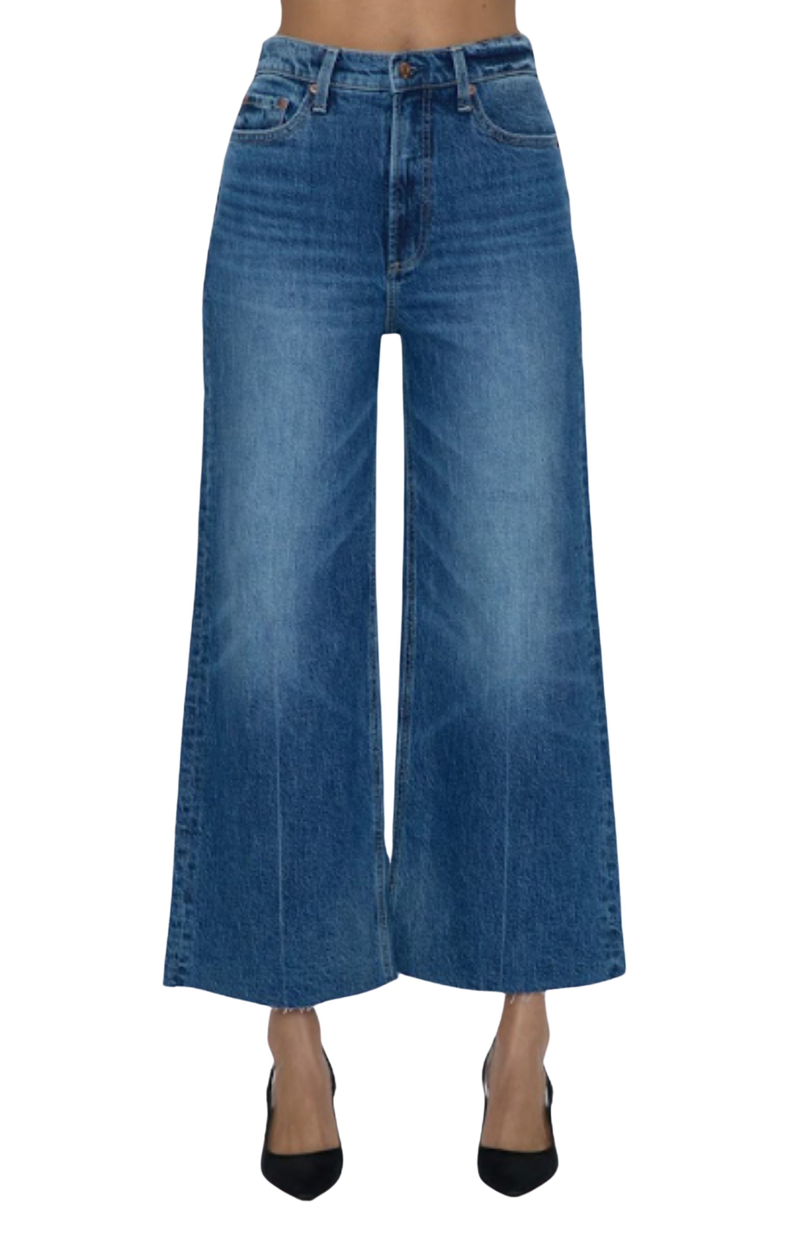 Pistola Lana Raw Hem Ankle Wide Leg Jeans