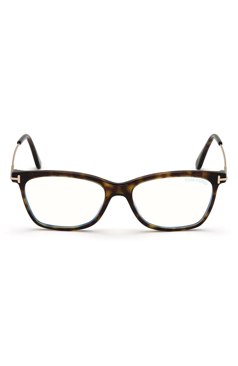 TOM FORD 50mm Square Optical Glasses, Main, color, Havana Rose Gold / Blue Block