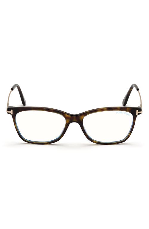 Tom Ford 50mm Square Optical Glasses In Havana Rose Gold/blue Block