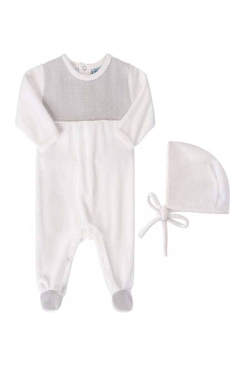 Chevron Footie & Hat Set, Main, color, IVORY/ GREY