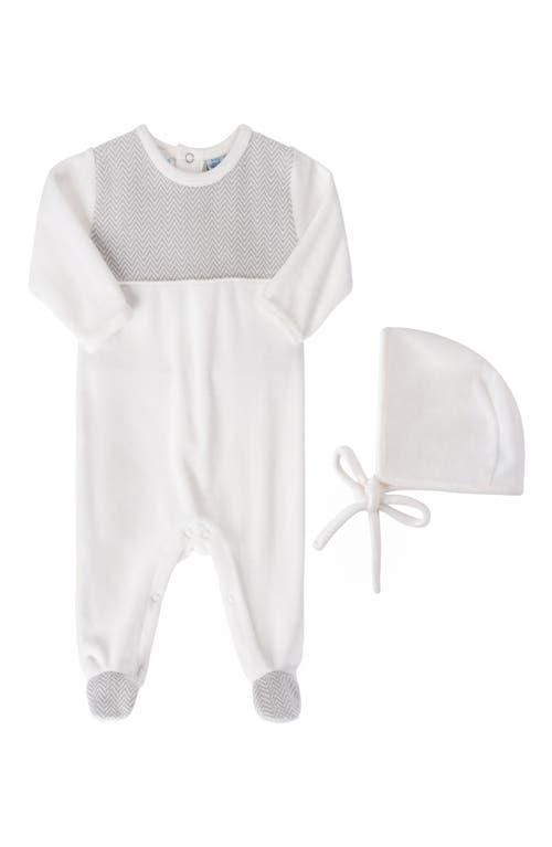 Feltman Brothers Chevron Footie & Hat Set in Ivory/Grey 