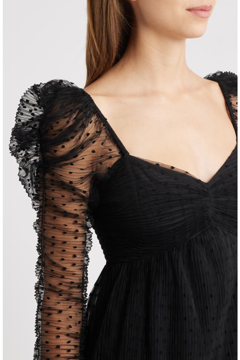 Deanna Long Sleeve Tulle Cocktail Minidress, Alternate, color, BLACK