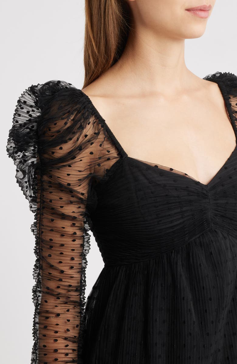 Lucy Paris Deanna Long Sleeve Tulle Cocktail Minidress, Alternate, color, Black