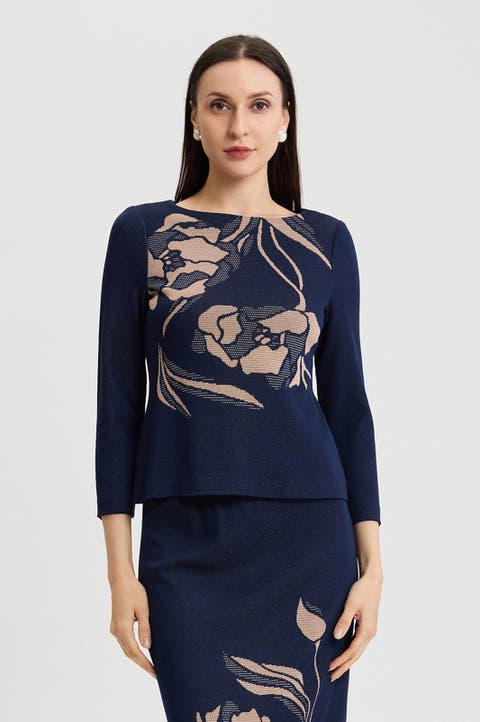 Floral Jacquard Soft Knit Top