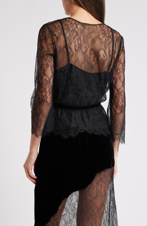 Frame Lace V-neck Blouse In Black In Black