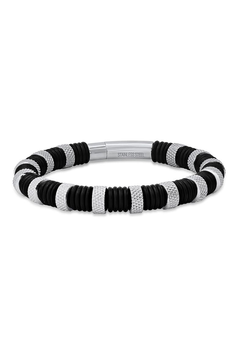 Men's Black Rubber & Stainless Steel Bracelet, Main, color, TWO TONE BLACK