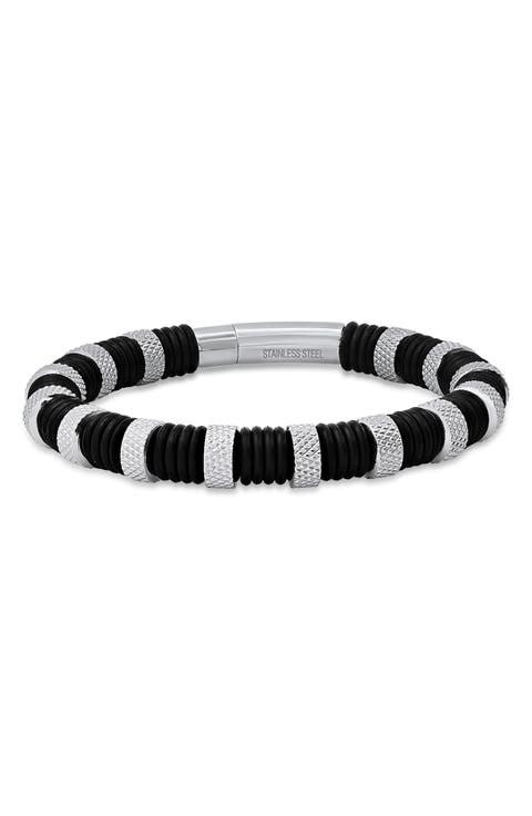 Men's Black Rubber & Stainless Steel Bracelet