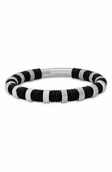 HMY JEWELRY Men's Black Rubber & Stainless Steel Bracelet