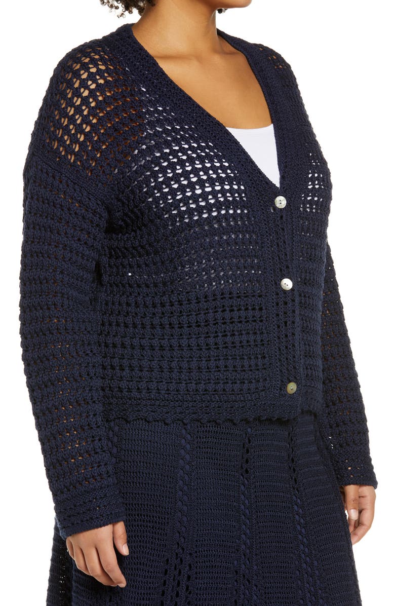 Vince Crochet Cotton Cardigan, Alternate, color, Navy