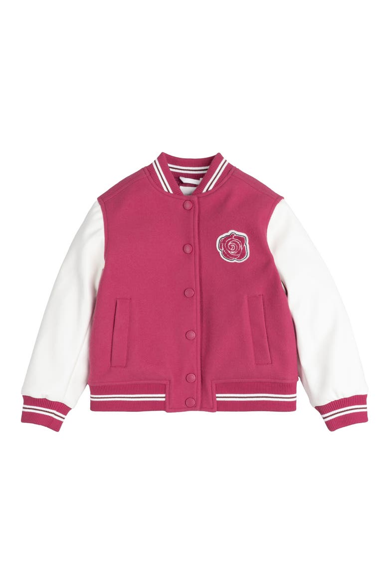 Kids' Varsity Jacket, Main, color, PINK DARK
