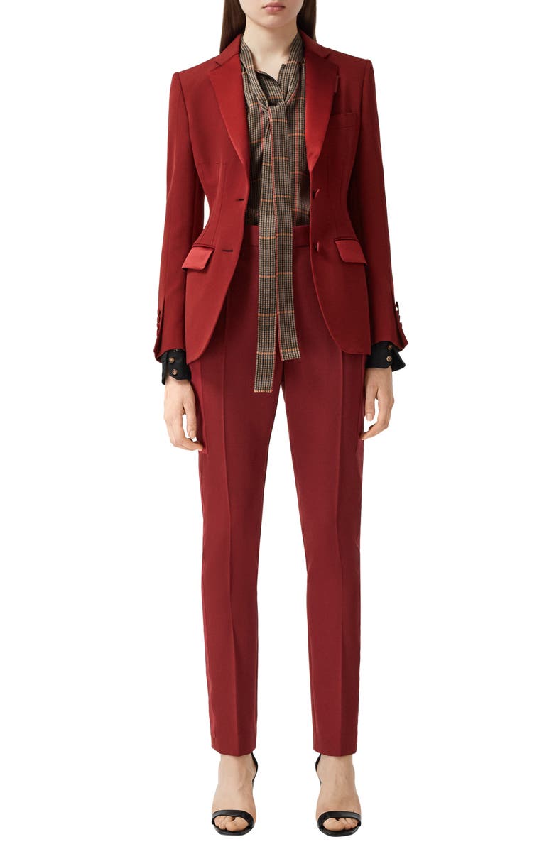 Burberry Otelia Satin Trim Wool Tuxedo Jacket, Alternate, color,