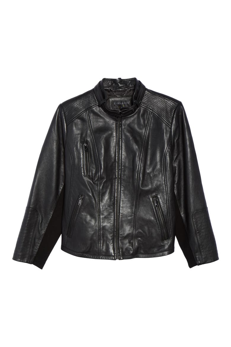 Leather Moto Jacket, Alternate, color, BLACK