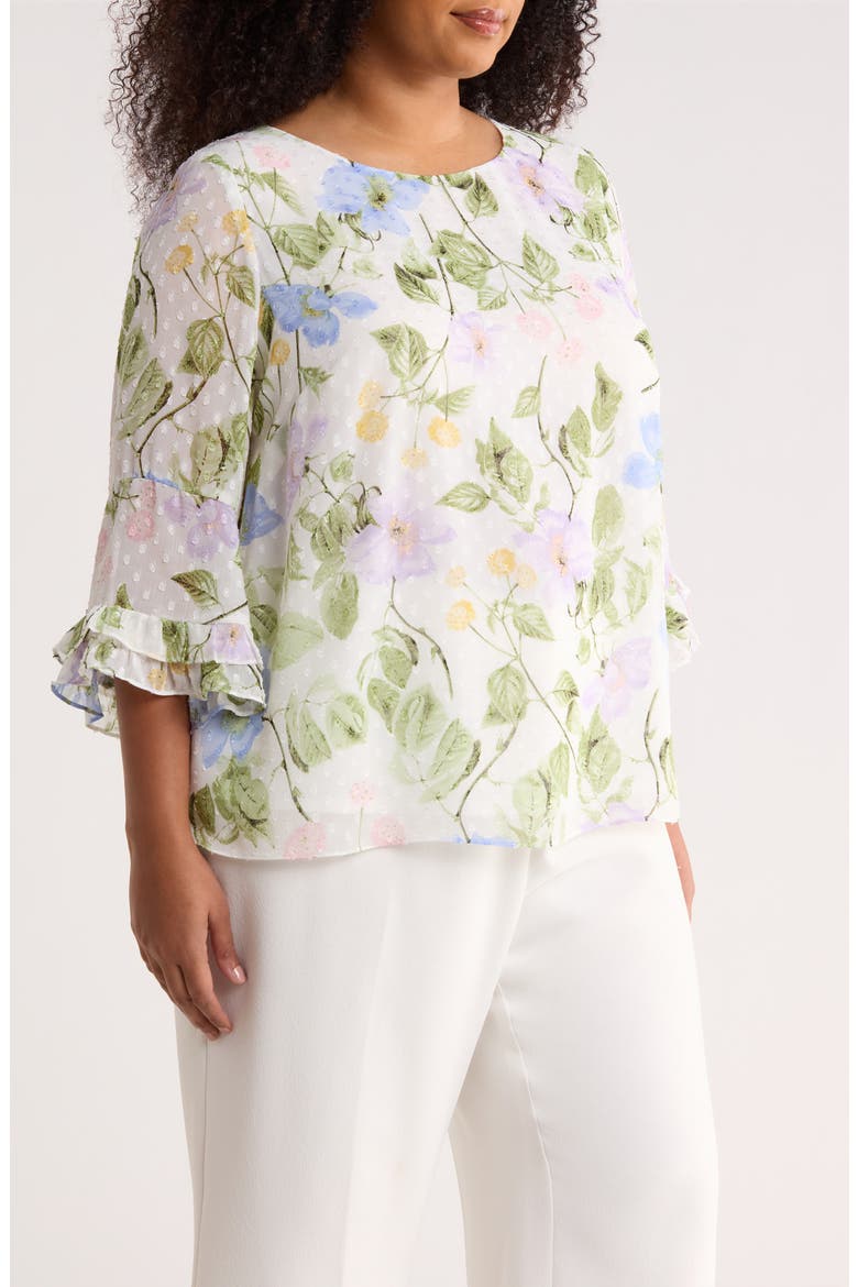 Floral Print Ruffle Sleeve Shirt, Alternate, color, LILY WHITE MULTI