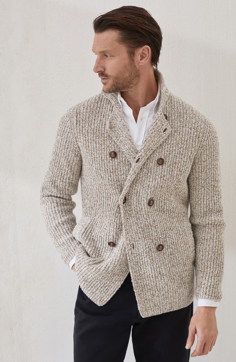 Brunello Cucinelli Cardigan with metal buttons, Alternate, color, Ecru