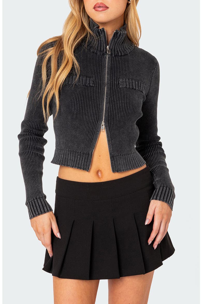 Torey Rib Cotton Zip Cardigan, Main, color, DARK-GRAY