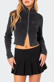 EDIKTED Torey Rib Cotton Zip Cardigan