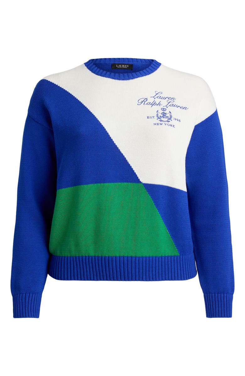 Lauren Ralph Lauren Riednee Colorblock Sweater, Alternate, color, Cruise Royal Blue/ White/ Stem