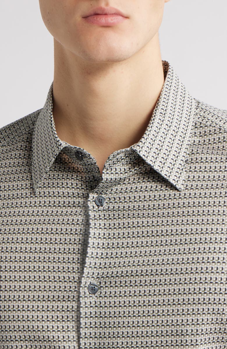 Emporio Armani Regular Fit Geometric Print Stretch Cotton Button-Up Shirt, Alternate, color, Grey