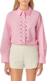 English Factory Oversize Rickrack Trim Long Sleeve Button-Up Shirt