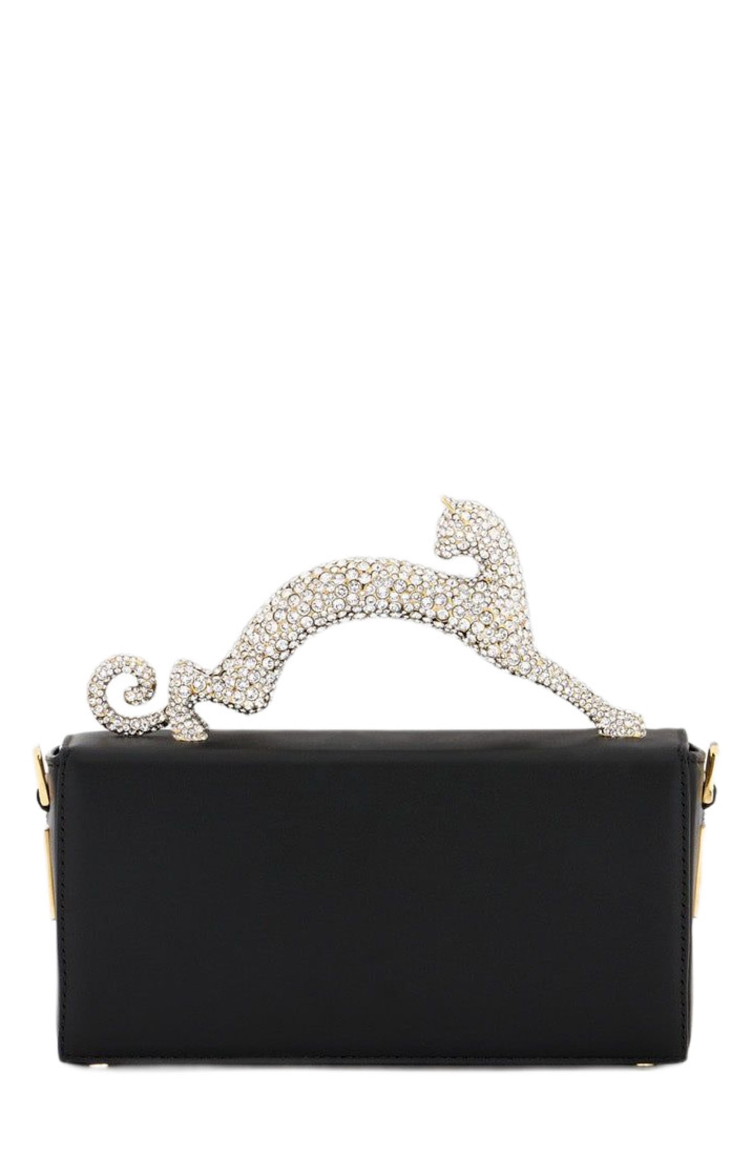 Lanvin Nano Pencil Cat Leather And Rhinestone Bag, Alternate, color, 