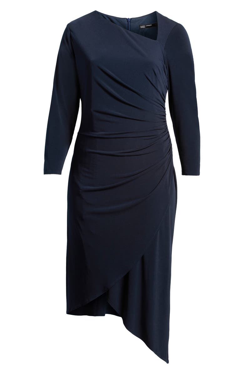 Maggy London Long Sleeve Asymmetric Hem Dress, Alternate, color, Midnight Blue