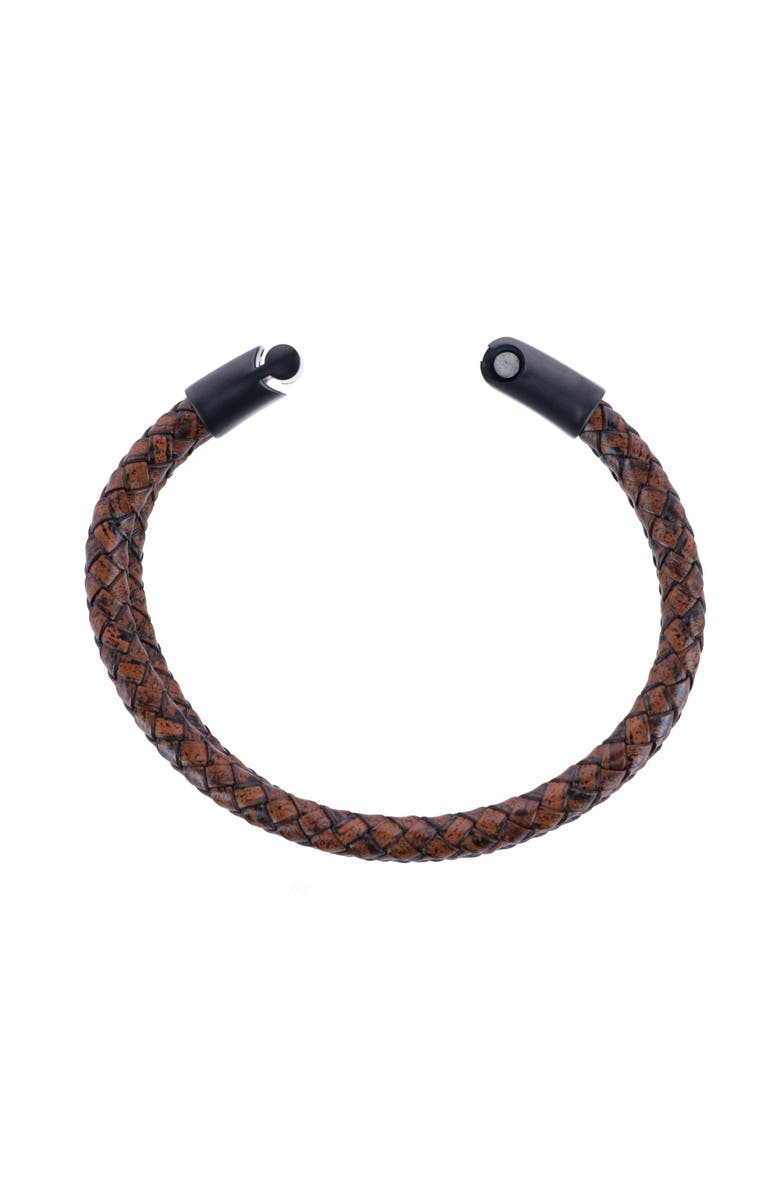 Trafalgar Loose Fit Simple 2 Band Braided Secure Clasp Leather Bracelet, Alternate, color, Brown