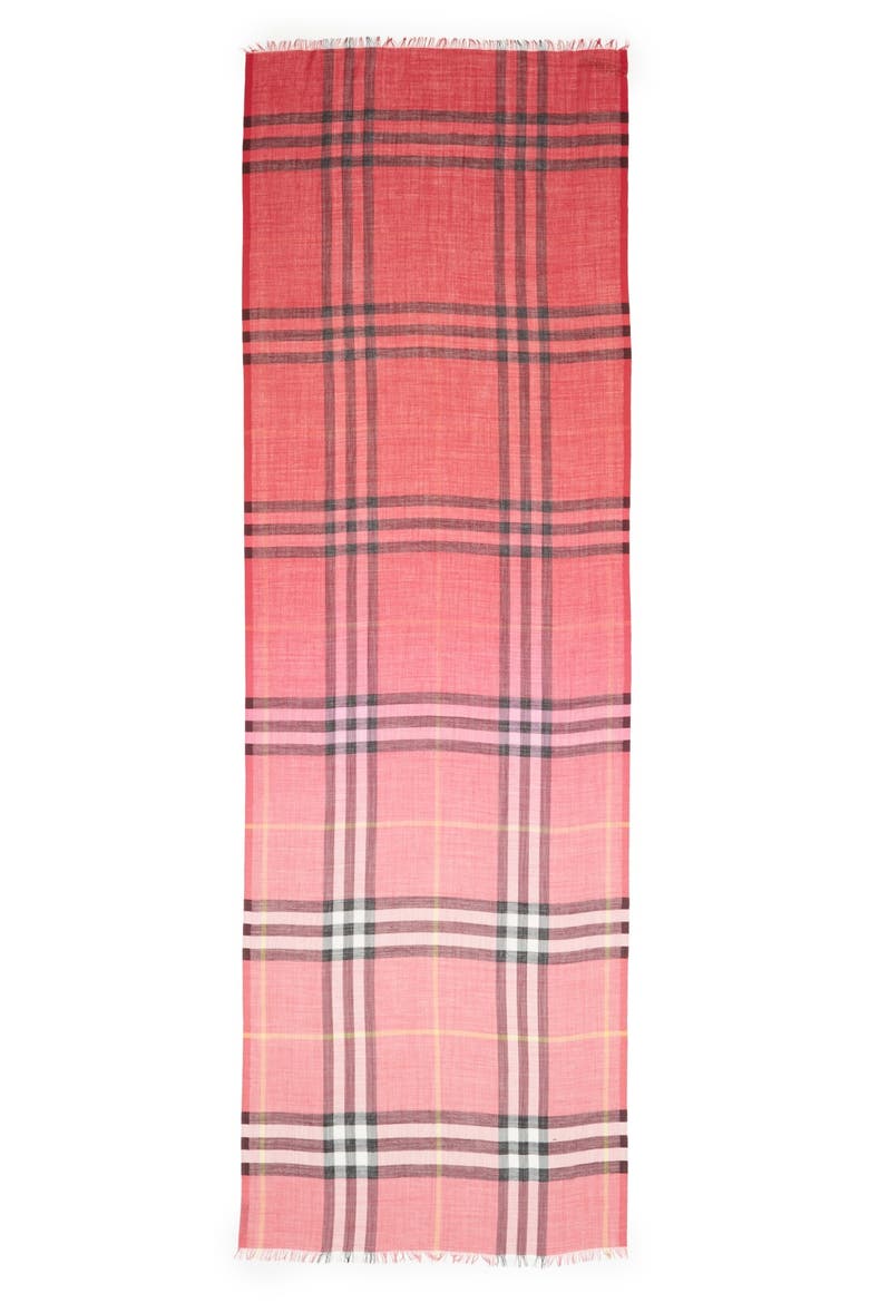 Ombré Check Wool & Silk Scarf, Alternate, color, CORAL PINK