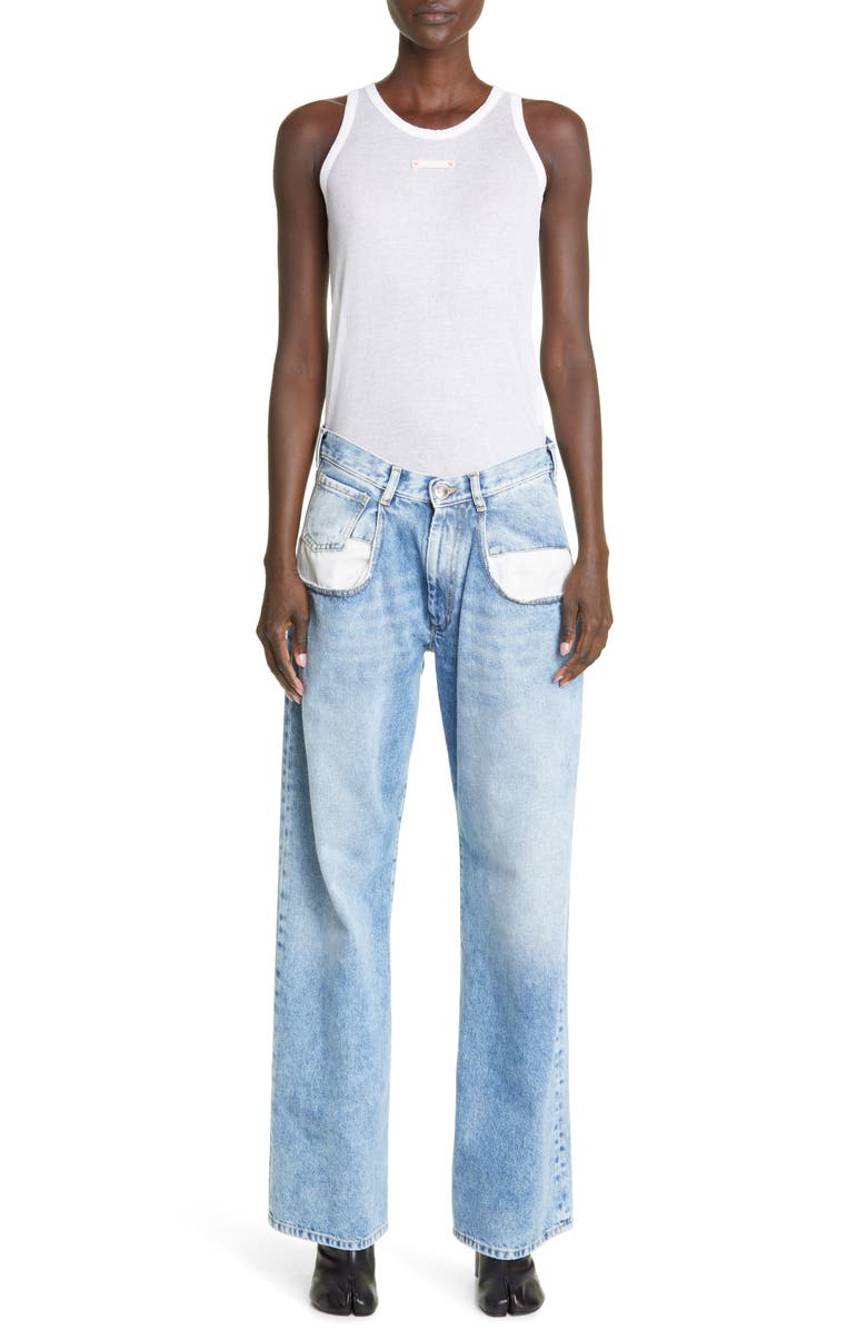 Maison Margiela Elongated Pocket Nonstretch Denim Jeans, Alternate, color, Denim