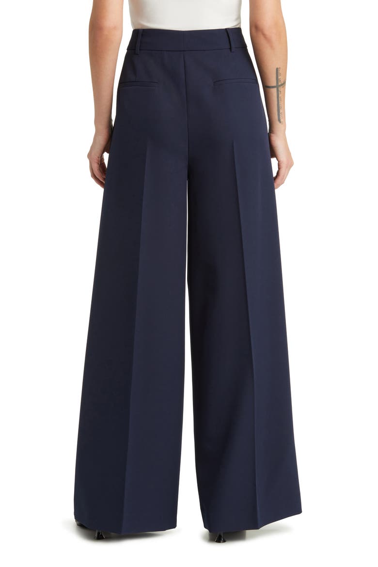 Side Stripe Stretch Twill Wide Leg Pants, Alternate, color, NAVY
