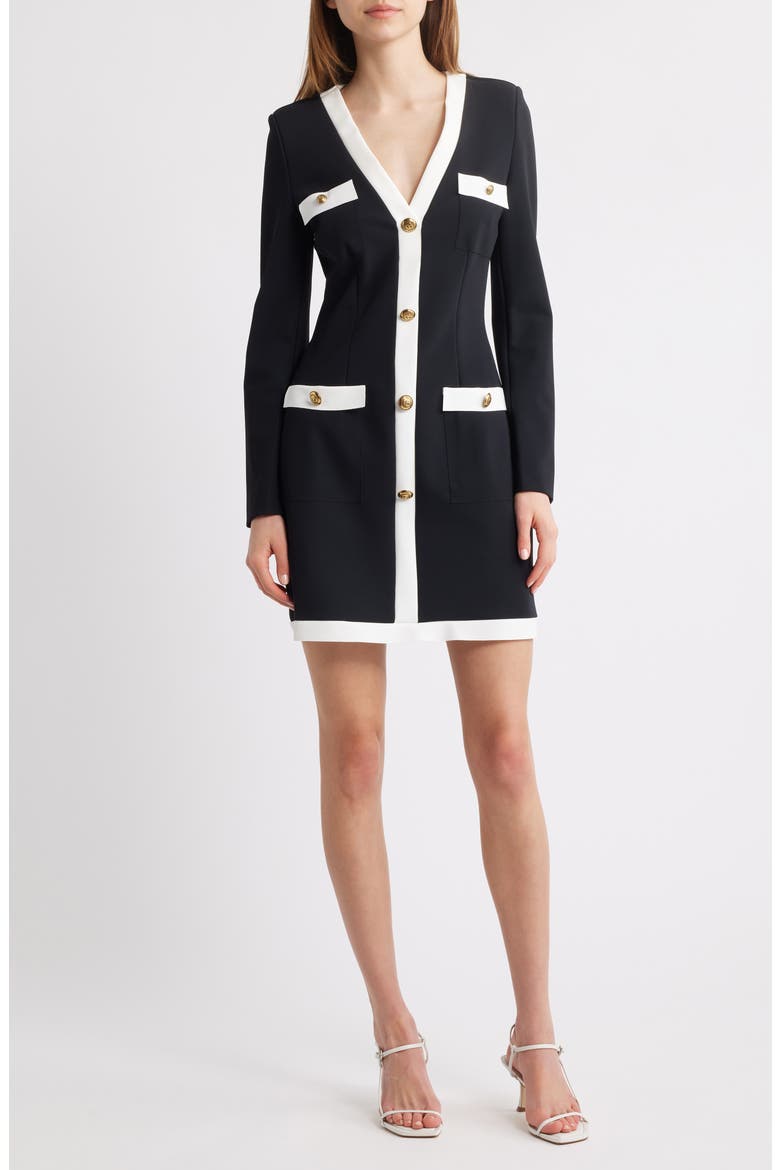 Toluke Bicolor Long Sleeve Minidress, Main, color, BLACK + WHITE