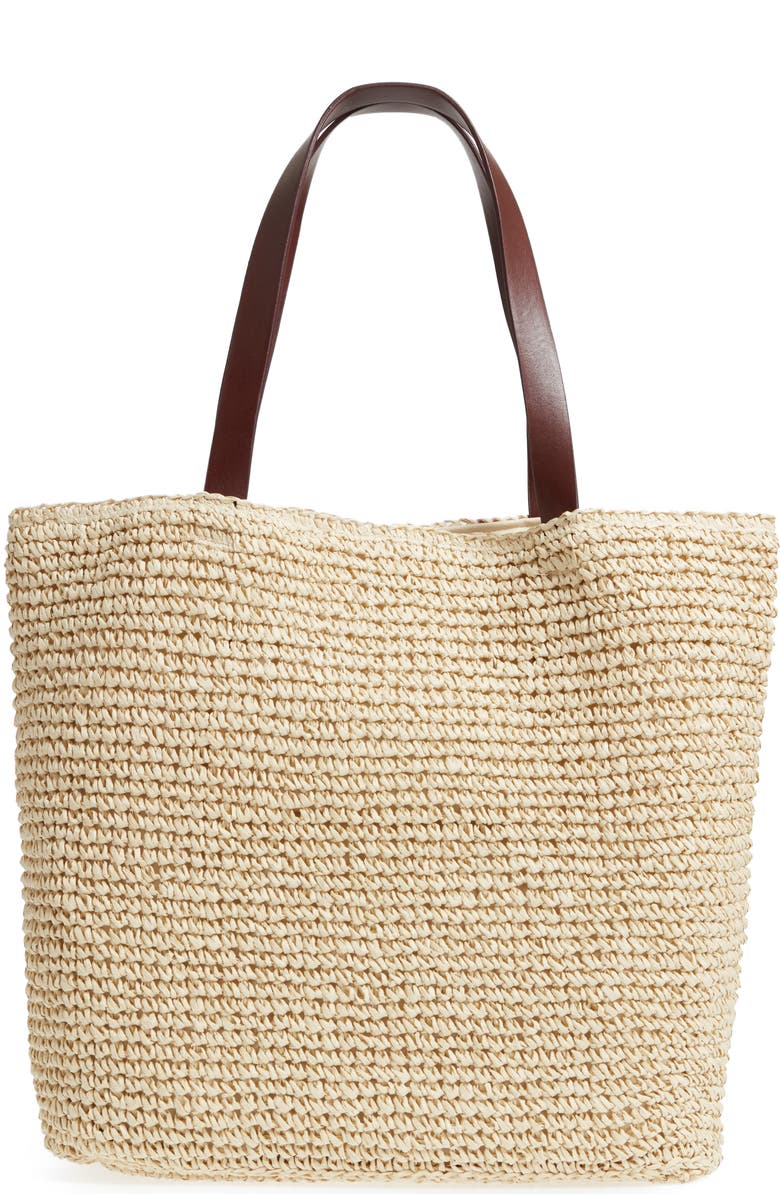 Nordstrom Flamingo Packable Woven Raffia Tote, Alternate, color,