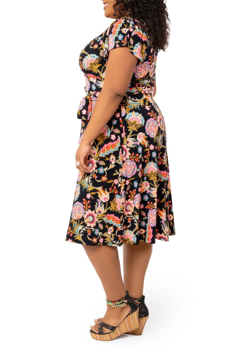 Monique Tie Waist A-Line Dress, Alternate, color, FOLKLORE FLORAL BLACK