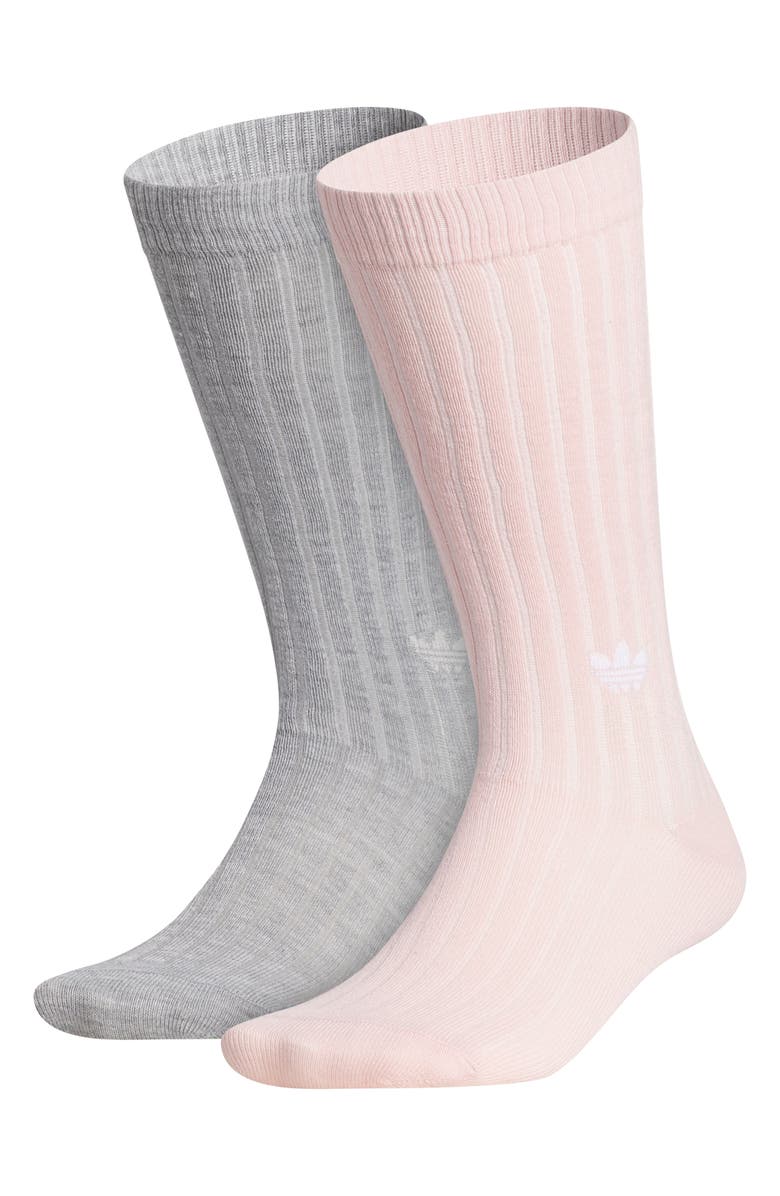 adidas Gender Inclusive Originals Assorted 2-Pack Crew Socks, Main, color, Heather Grey/ White/ Pink