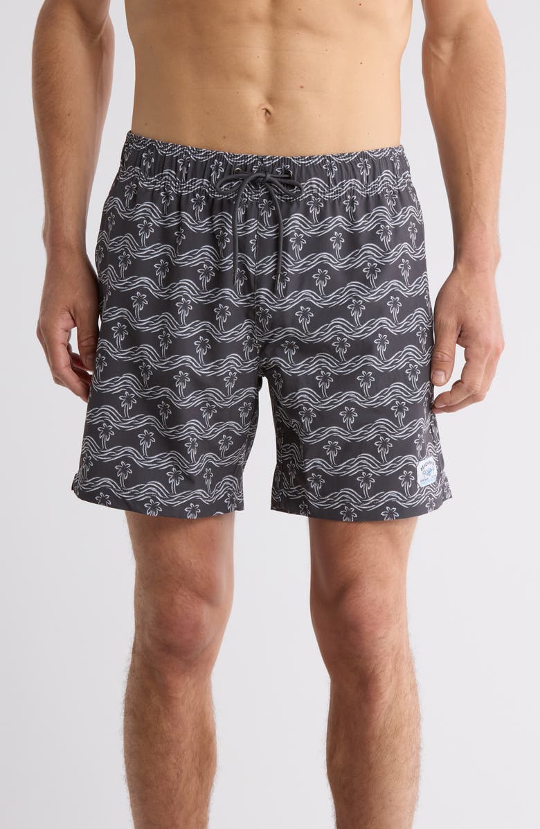 BEACH BROS Brush Palm Waves Swim Trunks, Main, color,